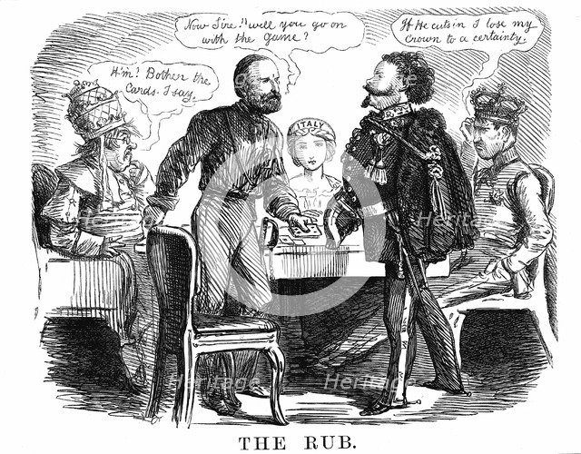 Discussion over the future ruler of unified Italy, 1860. Artist: Unknown