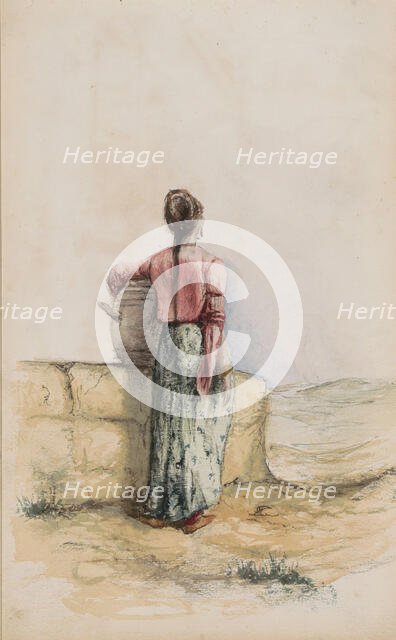 Young woman with a jug by a wall, 1880. Creator: Marius Bauer.