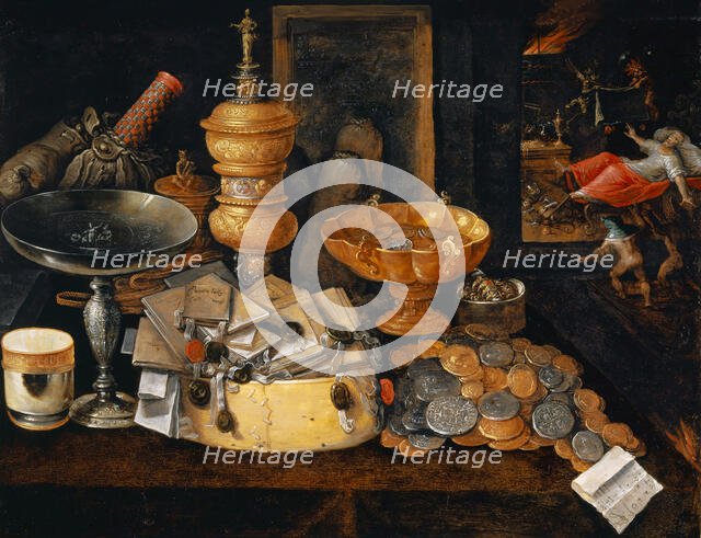 Riches and the Death of the Miser, Still Life, ca. 1600. Creator: Francken, Hieronymus II  .