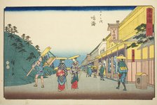 Narumi: Shops Selling the Famous Tie-dyed Fabric (Narumi, meisan shibori mise)—No..., c. 1847/52. Creator: Ando Hiroshige.