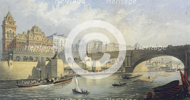 'Thames Embankment - Steam Boat Landing Pier at Waterloo', London, 1864. Artist: RM Bryson