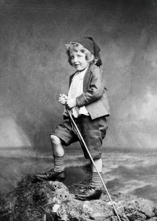 Leonard Schuster standing on a rock, facing left, 1893. Creators: Frank Meadow Sutcliffe, Arthur Schuster.