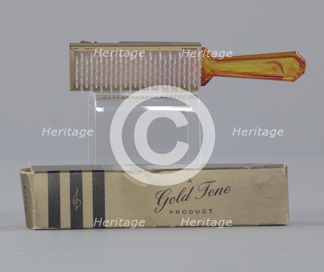 Plastic brush with box from Mae's Millinery Shop, 1941-1994. Creator: Gold Tone.