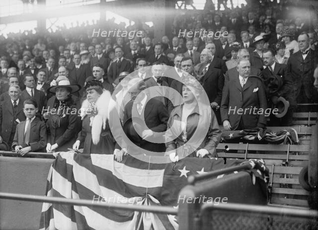 President Woodrow Wilson and wife Ellen Axson Wilson, Mrs. Willoughby S Chesley, Baseball, 1917. Creator: Harris & Ewing.