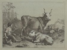 Seated Shepherd with a Bull and Bullock, 1763. Creator: Francesco Londonio.