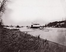 Ironclad fleet on James River below Rebel "Howlett House Battery", 1865. Creator: Unknown.