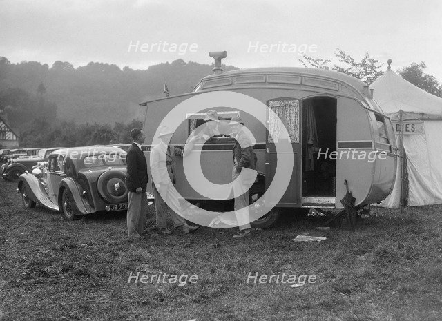 MG SA at Shelsley Walsh, Worcestershire, during the Blackpool Rally, 1937.  Artist: Bill Brunell.