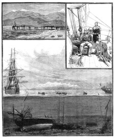 Divers exploring the wreck of H.M.S. Doterel, blown up in the Straits of Magellan, 1881. Creator: William James Palmer.