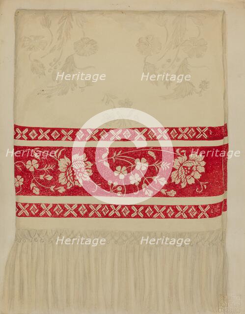 Linen Towel - Flower Design, c. 1936. Creator: Eva Wilson.