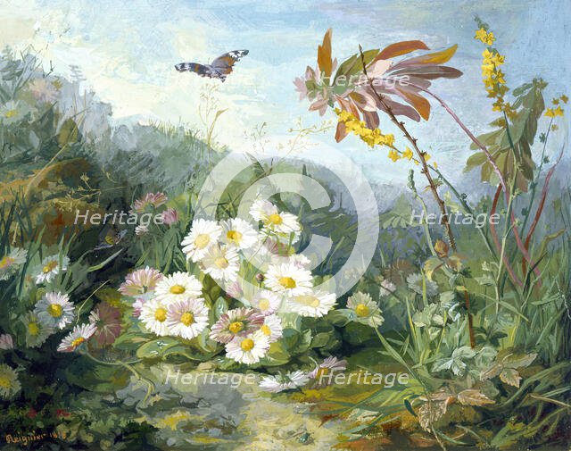 Wild Flowers and Butterfly, 1858. Creator: Jean Marie Reignier.