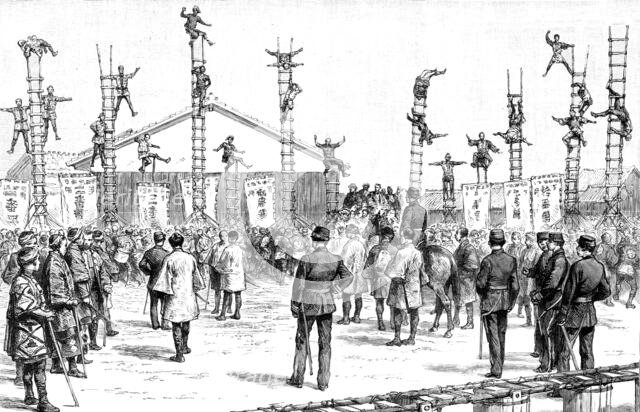 ''The Japanese Fire Brigade; Japanese Firemen at their Exercise', 1891 . Creator: Unknown.
