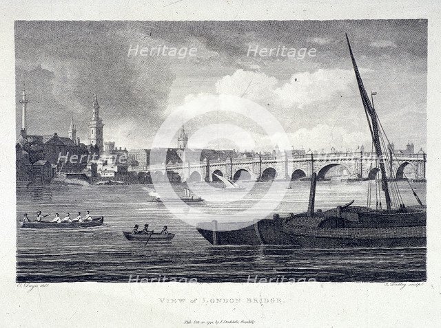 London Bridge (old), London, 1798. Artist: J Dadley