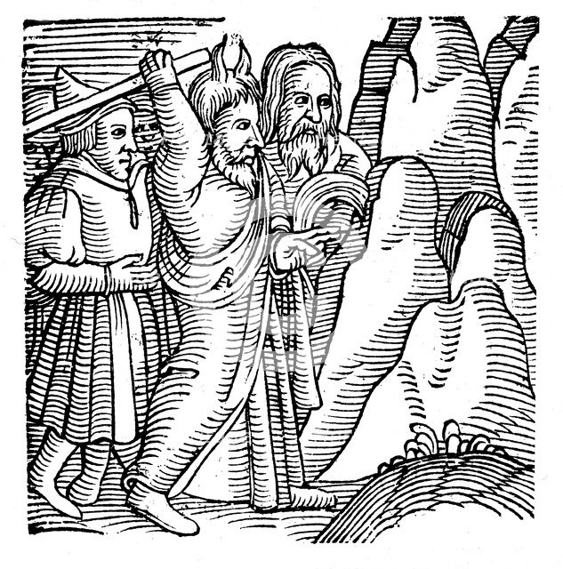 Moses striking the rock in the wilderness and producing water, 1557. Artist: Unknown