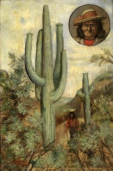 Cactus Landscape with Portrait of Geronimo, 1886-1909. Creator: Henry H. Cross.