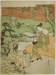 Two Girls Enjoying the Evening Cool in a Garden, c. 1765/70. Creator: Suzuki Harunobu.