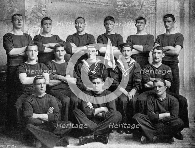 The champion duty boat crew of HMS 'Hawke', 1896. Artist: R Ellis