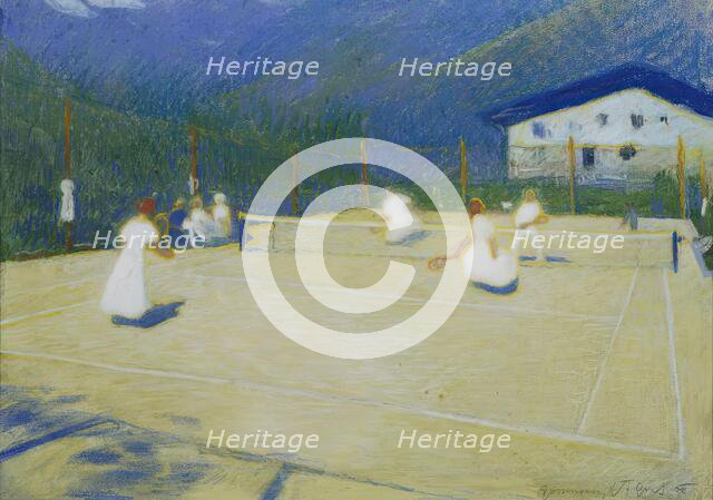 Tennis court in Gossensass, 1908. Creator: Ludwig Ferdinand Graf.