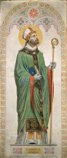 Saint Rupert of Salzburg. Cardboard for the windows of the Chapel of St. Ferdinand, 1842.