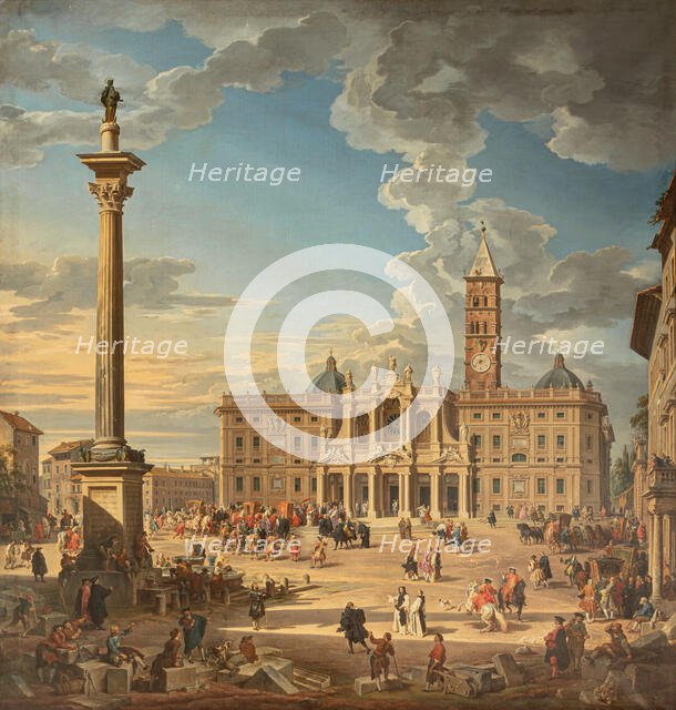 View of the Piazza Santa Maria Maggiore, 1742. Creator: Pannini (Panini), Giovanni Paolo (1691-1765).