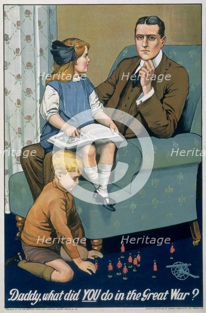 'Daddy, What did you do in the Great War?', British recruitment poster, c1940. Artist: Johnson, Riddle & Co