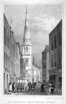 View of St Antholin from Watling Street, City of London, c1830.               Artist: A Cruse