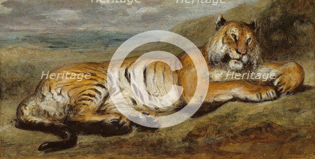 Tiger Resting, c. 1830. Creator: Pierre Andrieu.