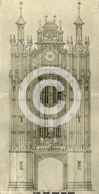 Architectural drawing: west front inner gate house, 1833-1834, (1906). Creator: AWN Pugin.