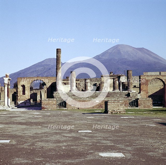 The Capitol from the Forum with Vesuvius beyond, Pompeii, Italy.  Creator: Unknown.