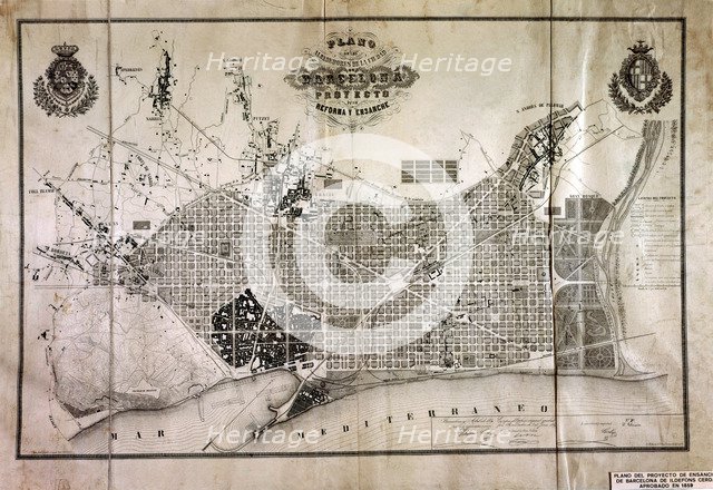 Map of the project of expansion of the city of Barcelona, ??approved in 1859, by Ildefonso Cerda.