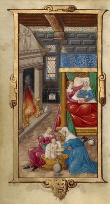 The Birth of the Virgin; The Nativity of the Virgin; Book of Hours, 1544. Creator: Unknown.