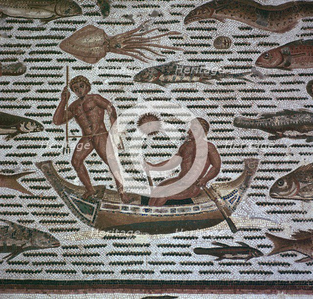 Roman mosaic of men fishing, 2nd century. Artist: Unknown