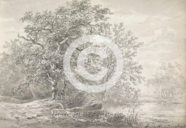 Trees on a waterfront, c.1811. Creator: Andreas Schelfhout.