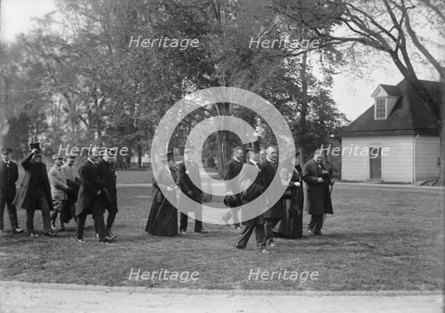 Allied Commission To U.S. At Mount Vernon - In Groups Stolling About Grounds..., 1917. Creator: Harris & Ewing.