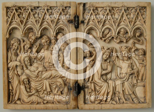 Diptych with Dormition and Coronation of the Virgin, French or South Netherlandish, 14th century. Creator: Unknown.