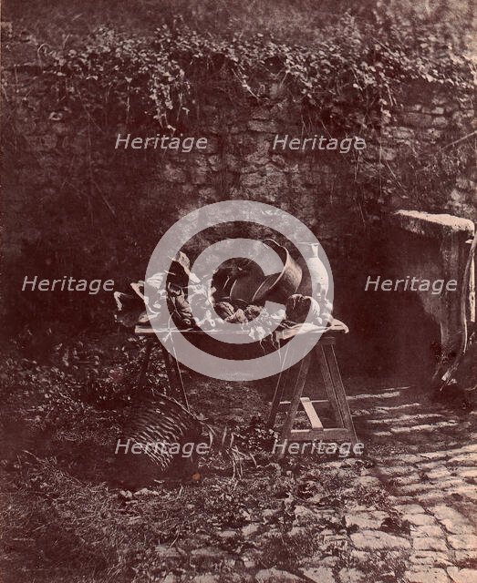 Nature morte: chaudron, cruche, et légumes, sur une table à trétaux, 1850-53. Creator: Henri Victor Regnault.