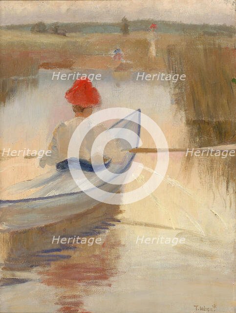 Woman Rowing, Wearing a Red Hat, 1889. Creator: Torsten Wasastjerna.