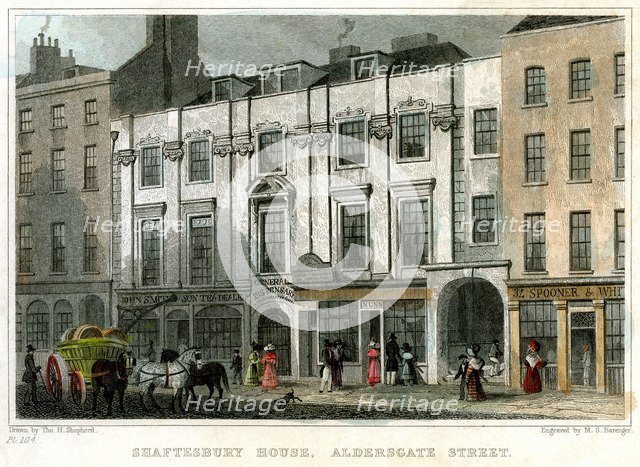 Shaftesbury House, Aldersgate Street, City of London, 1831.Artist: MS Barenger