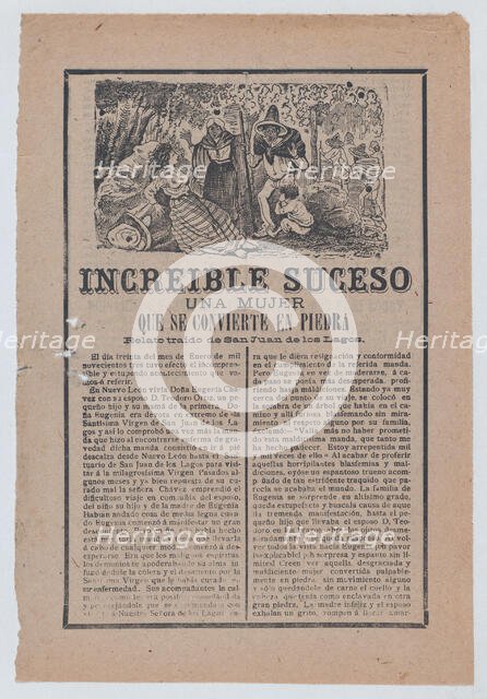Broadsheet relating to a story about a woman who has turned into stone, a group of peop..., ca.1903. Creator: José Guadalupe Posada.