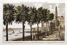 Waterworks at York Buildings, Strand, supplying water to London from the Thames, 1790. Artist: Unknown