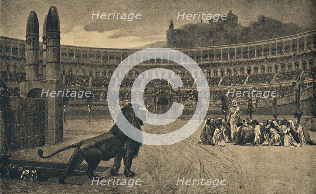 'Roma - Circus Maximus - Last prayer of the Christians thrown to the wild animals', 1910. Artist: Unknown.