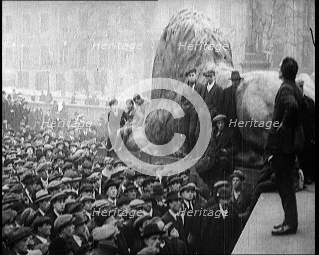 Crowds Gathering in Trafalgar Square, London, During a Demonstration About Unemployment, 1922. Creator: British Pathe Ltd.