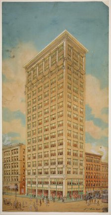 Prairie School Skyscraper, Chicago, Illinois, Perspective, 1910. Creator: Peter Joseph Weber.