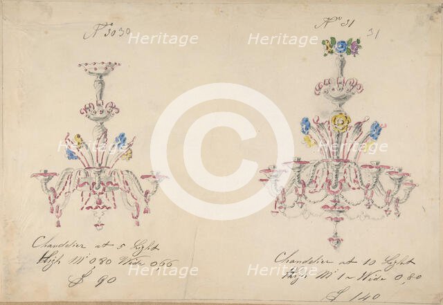 One of Twenty-Three Sheets of Drawings of Glassware (Mirrors, Chandeliers, Goblets, etc.), 1850-80. Creator: Compagnia di Venezia & Murano.