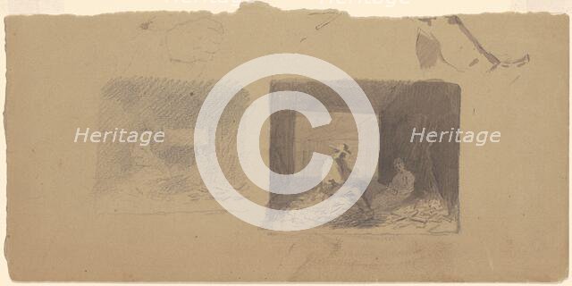 Studies of Farmers Shucking Corn, c. 1870-1880. Creator: Enoch Wood Perry.