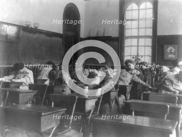 Washington, D.C. public schools, Normal School - girls stretching and relaxing, (1899?). Creator: Frances Benjamin Johnston.