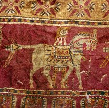 Carpet detail, Man and Horse, from Tomb at Pazyryk, Altai, USSR, 5th century BC-4th century BC Artist: Unknown.