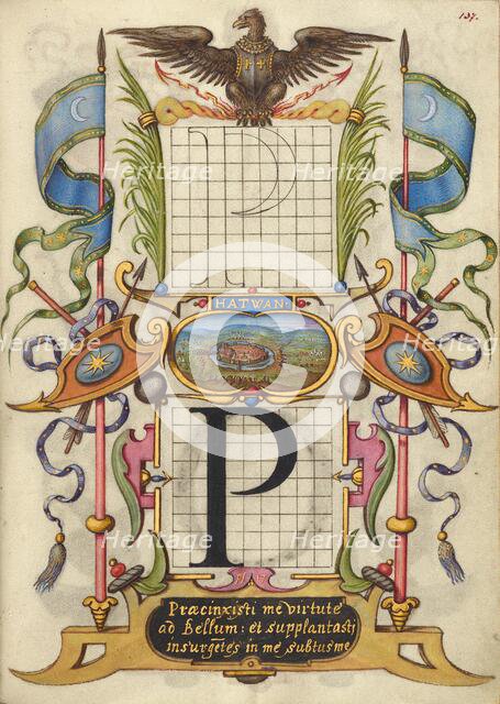 Guide for Constructing the Letter P; Mira calligraphiae monumenta, about 1591-1596. Creator: Joris Hoefnagel.