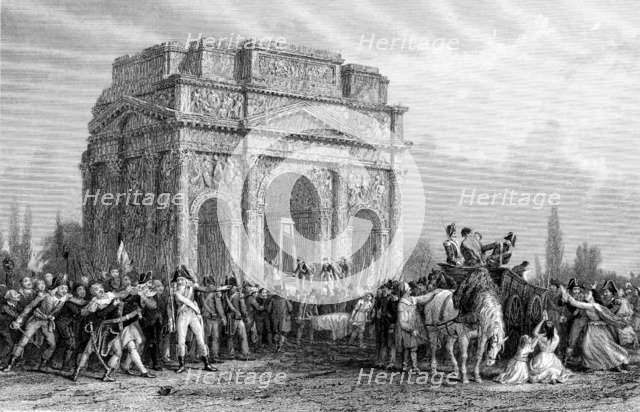 Guillotine set up under the Arch of Marius at Orange, France, French Revolution, 1793-1794. Artist: Unknown