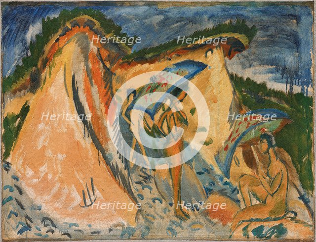 Fehmarn Dunes With Bathers Under Japanese Umbrellas, 1913.