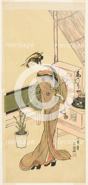 Waitress at the Owariya Teahouse, c. 1768. Creator: Ippitsusai Buncho.